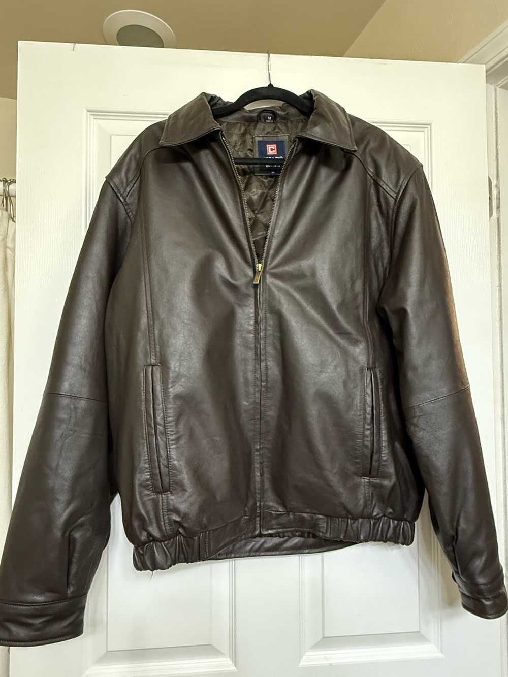 Chaps Brown Leather Bomber Jacket